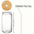 Borosilicate Glass Tumbler Set of 6 with Bamboo Lids, Glass Straws & Cleaning Brushes - 18.7oz Elegant Drinking Glasses for Soda Boba Tea Cocktails Beer Iced Coffee