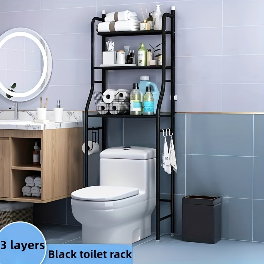 Over Toilet Storage Rack 3 Tier Metal Bathroom Organizer No Drill Space Saving Vertical Shelf Above Toilet Minimalist Design White or Black Small Bathroom Storage Solution