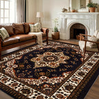 Persian Bohemian Luxury Area Rug Soft Fluffy Anti-Slip Machine Washable – Vintage Plush Living Room Bedroom Rug for Modern & Traditional Decor – 4 Sizes