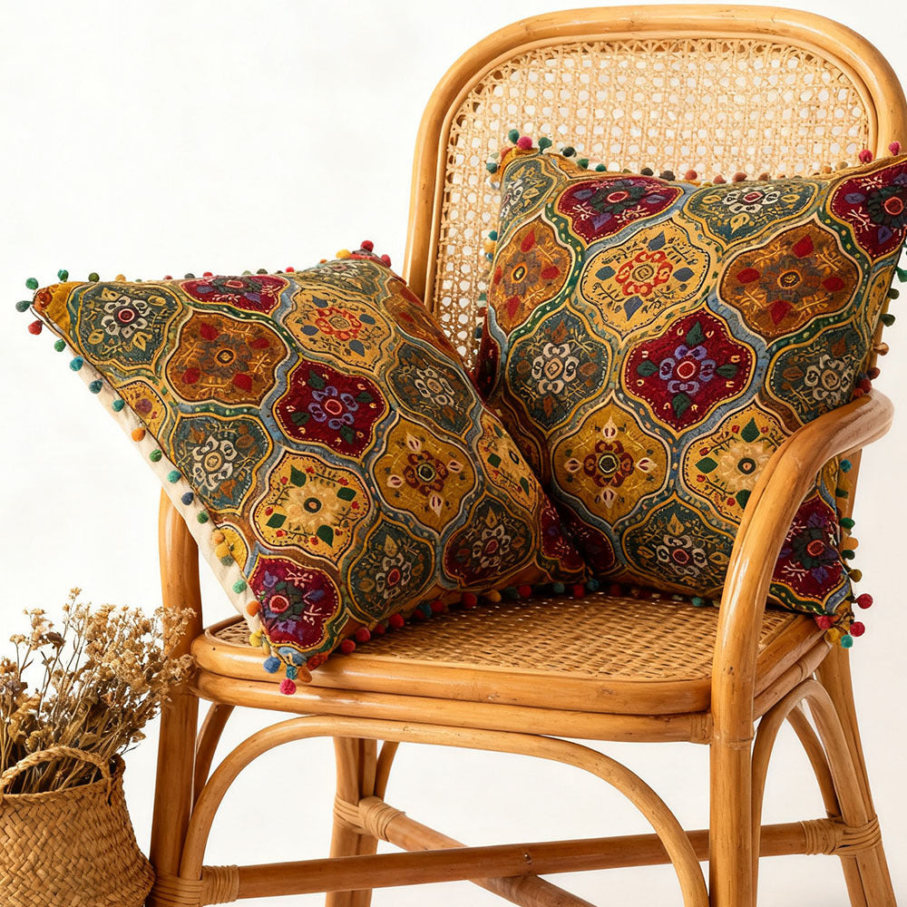 2-Pack Turkish Moroccan Throw Pillows with Inserts Reversible Floral Boho Decorative Pillow 18x18 Inch Polyester Square Cushion Zip Cover for Sofa Couch Bedroom Living Room 7 Colors