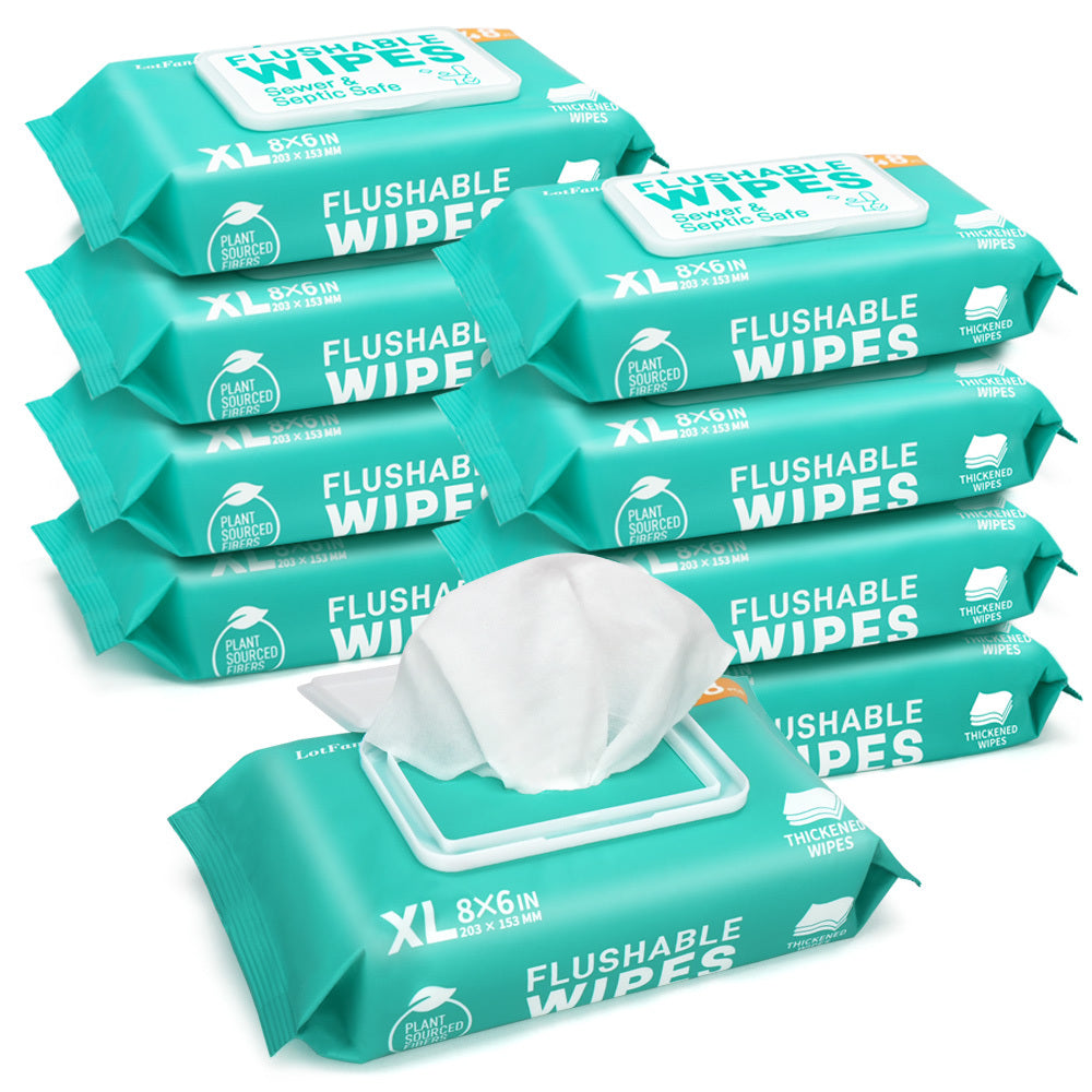 Flushable Wet Wipes 432 Count 9-Pack – Thickened Large 6x8 Inch Butt Wipes for Adults, 48 Wipes per Pack, Gentle Flushable Bathroom Wipes Bulk Value