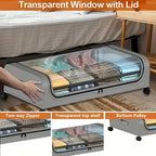 Rolling Under Bed Storage with Wheels - Metal Drawer Organizer for Clothes, Blankets, Shoes & Bedding, 1pc or 2pcs, Gray & Black, Wheeled Storage Box
