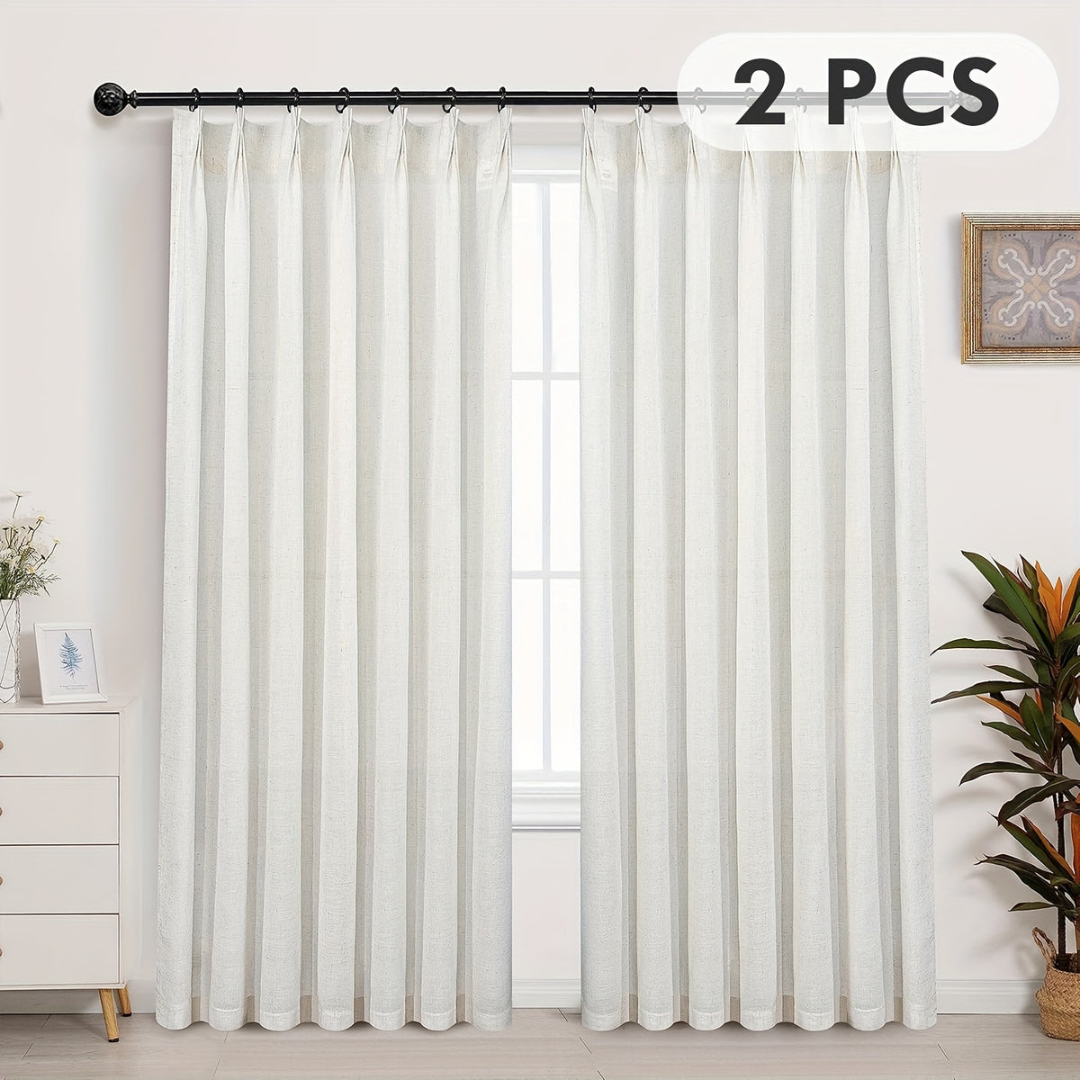 Pinch Pleated Textured Semi-Sheer Curtains – Farmhouse & Modern Rustic, Back Tab | Living Room & Bedroom | 2 Colors, 12 Sizes | Packs of 2 & 4 | Nuvia Haven