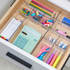 60-Piece Drawer Divider Organizer Set 4 Sizes Clear Plastic Storage Bins for Desk Office Drawer Kitchen Bathroom – Versatile Tray Organizers for Home Office Craft Supply Organization