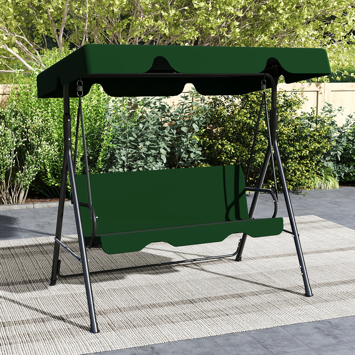 Outdoor Patio Swing Glider with Canopy & Heavy Duty Stand, Adjustable Bracket, Rust-Proof Powder Coated Frame, Sun Shade Polyester Canopy, Adult Porch Swing for Garden, Lawn and Backyard