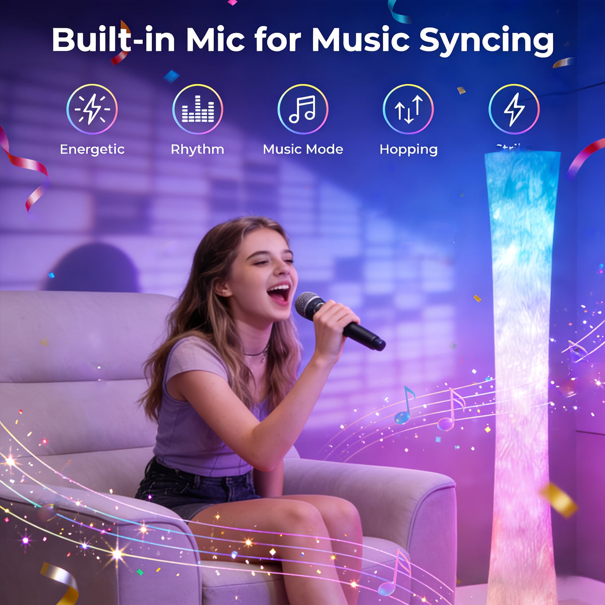 Smart RGB LED Floor Lamp with Music Sync App & Remote Control Dimmable Color Changing Standing Light for Living Room Bedroom Office