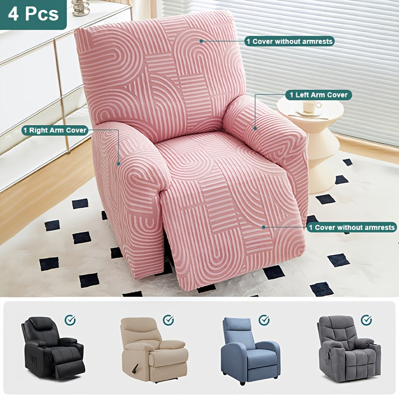 Elastic Jacquard Recliner Chair Cover Single Seat – Stretch Armchair Slipcover Furniture Protector for Living Room Bedroom Office, 6 Colors (Pink Blue Green Camel Gray Beige)