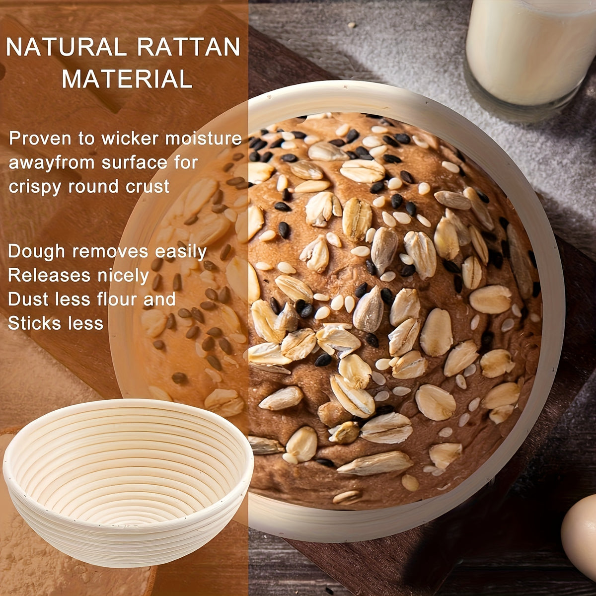 Sourdough Proofing Basket Set of 2 Round 9-Inch Rattan Banneton with Liners – Bread Proofing Bowls for Artisan Sourdough & Homemade Bread Baking
