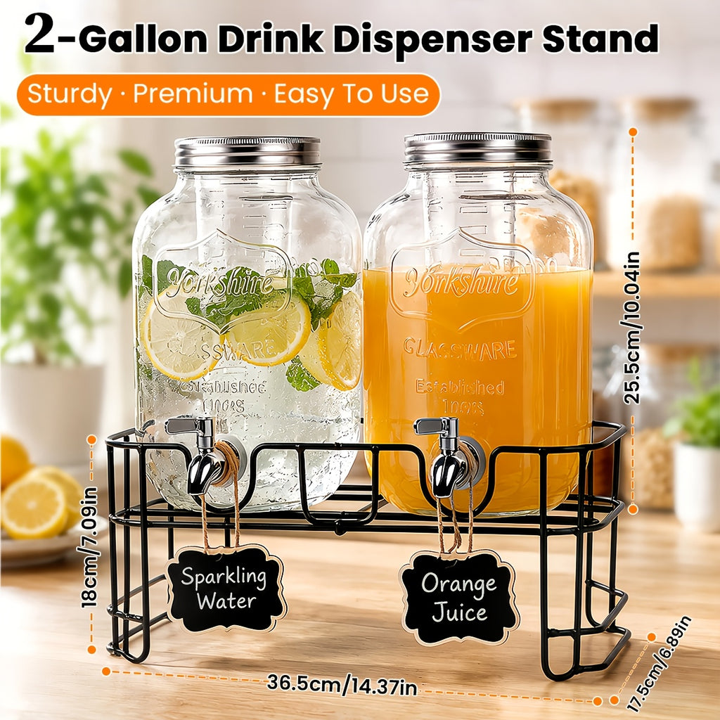 2-Pack Glass Beverage Dispenser with Fruit Infuser, Ice Cylinder & Stainless Steel Spigot – 1 Gallon Lemonade Drink Dispenser for Parties, BBQ, Weddings & Picnics