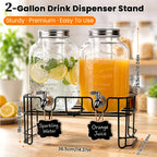 2-Pack Glass Beverage Dispenser with Fruit Infuser, Ice Cylinder & Stainless Steel Spigot – 1 Gallon Lemonade Drink Dispenser for Parties, BBQ, Weddings & Picnics