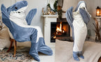 Shark Blanket Onesie Wearable Flannel Sleeping Bag with Hood - Cozy Shark Costume Blanket for Halloween, Shark Week & Parties, Machine Washable Funny Wearable Blanket