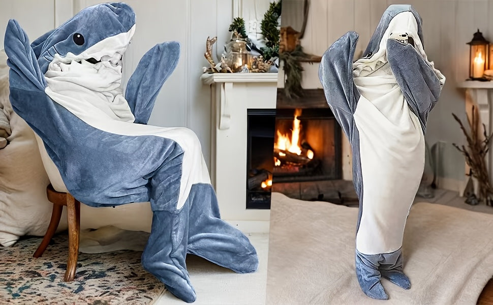 Shark Blanket Onesie Wearable Flannel Sleeping Bag with Hood - Cozy Shark Costume Blanket for Halloween, Shark Week & Parties, Machine Washable Funny Wearable Blanket