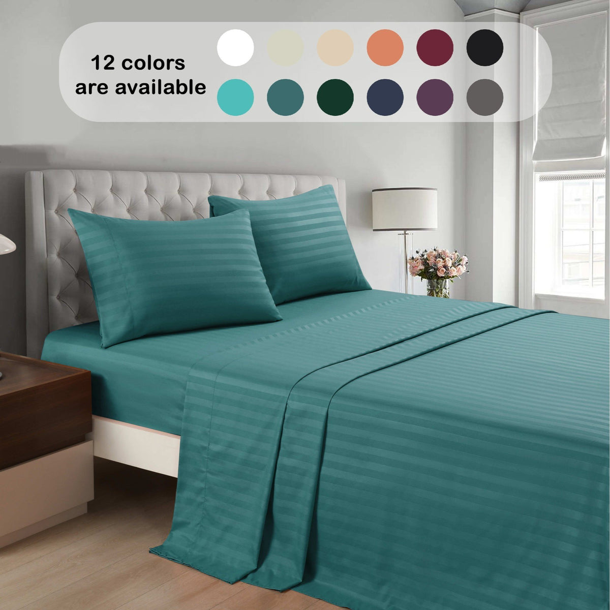 Striped Bed Sheet Set Extra Soft Breathable, Fade-Resistant Deep Pocket Fitted Sheets for Bedroom Guest Room Hotel – All Season 3/4 Piece (Flat Sheet, Fitted Sheet, Pillowcase)