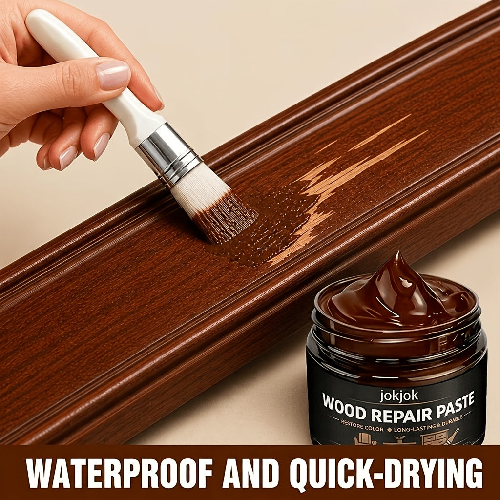 Wood Repair Paste for Furniture – Brown Scratch & Crack Filler for Doors, Cabinets, Tables, Floors & Chairs with Applicator Brush