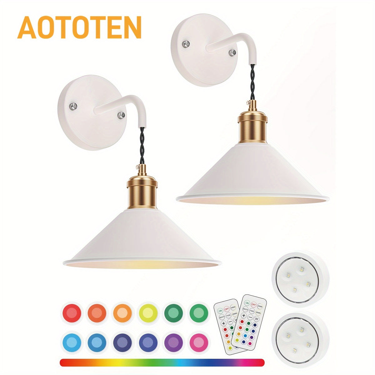RGB Wireless Wall Sconce Set of 2 – Battery Operated Dimmable Wall Lamp with Remote, 13 Color Modes, Timer & Memory Function for Bedroom & Living Room