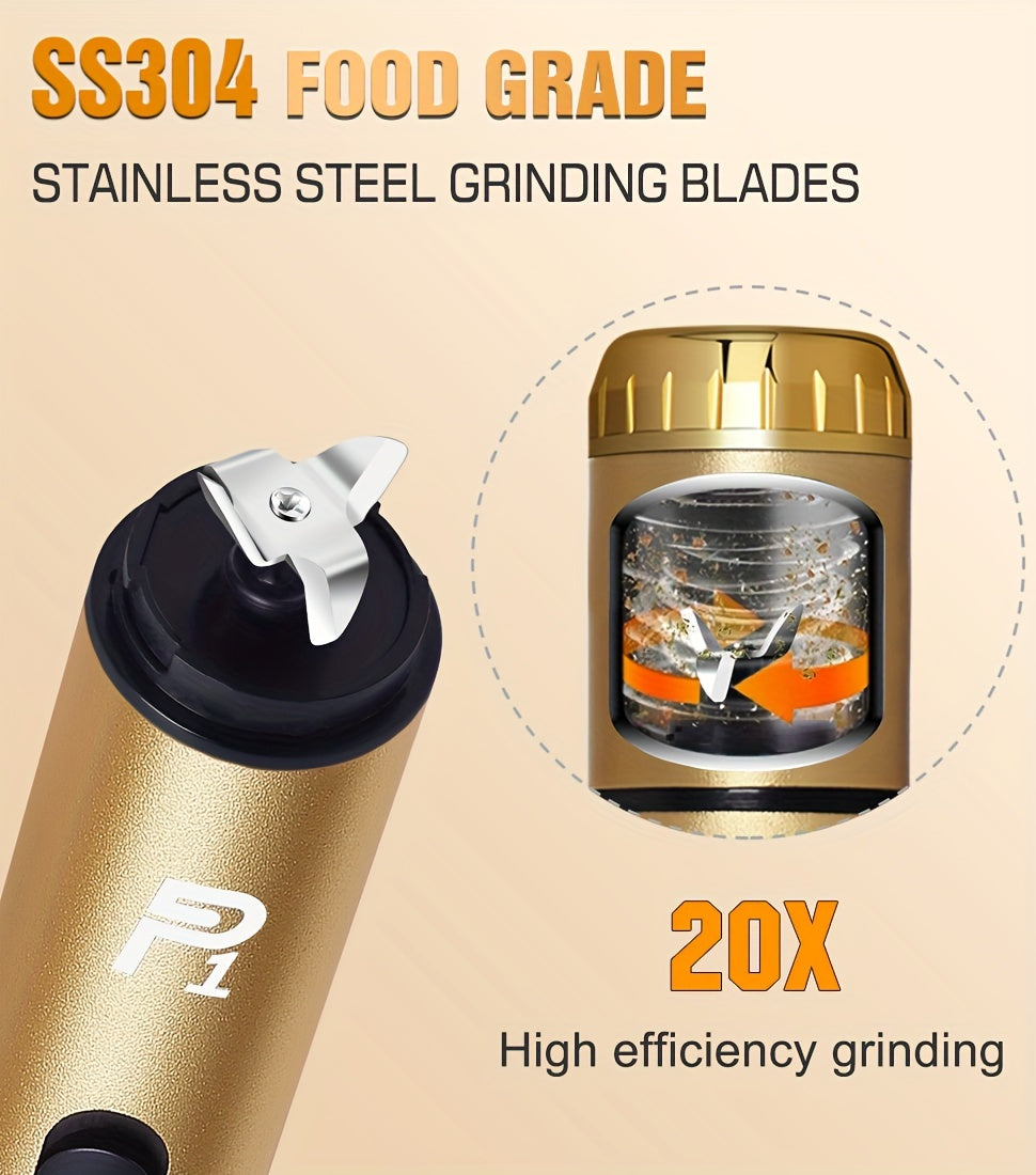Portable Electric Spice Grinder USB Rechargeable – Compact Herb & Spice Mill with Travel Bag, Funnel & Brush – Fast & Easy Home or Travel Grinding