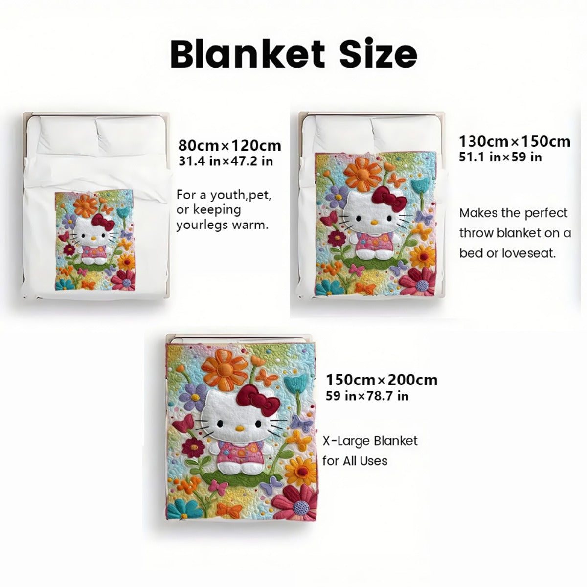 Soft Flannel Blanket – Iconic Face & Bow with Floral Daisy Rose Print | Lightweight All-Season Bedspread for Adults | 3 Sizes | Pink & Turquoise