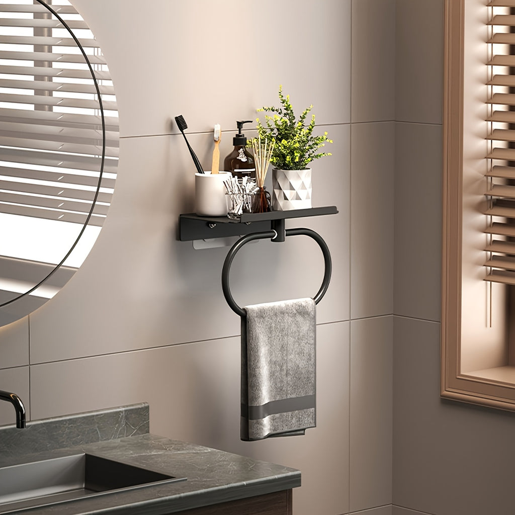 Oval Metal Towel Ring Wall Mounted – No-Drill Bathroom Organizer, Modern Matte Black Finish, Durable & Elegant Home Decor