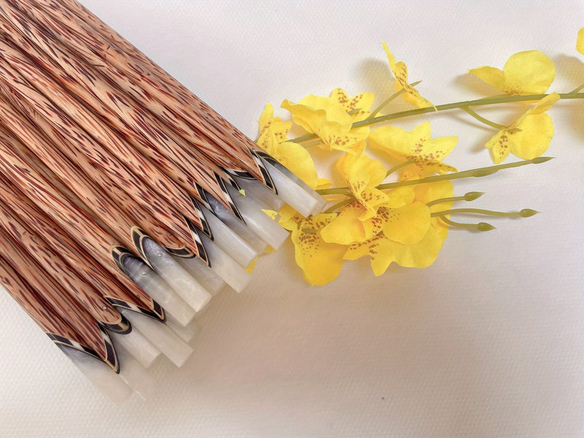 Coconut Wood Chopsticks 5 Pairs Vietnamese Handmade Natural Shell Inlay Anti-Slip Anti-Mold 9.84 Inch Reusable Wooden Chopstick Set for Dining Hotel Home Gift