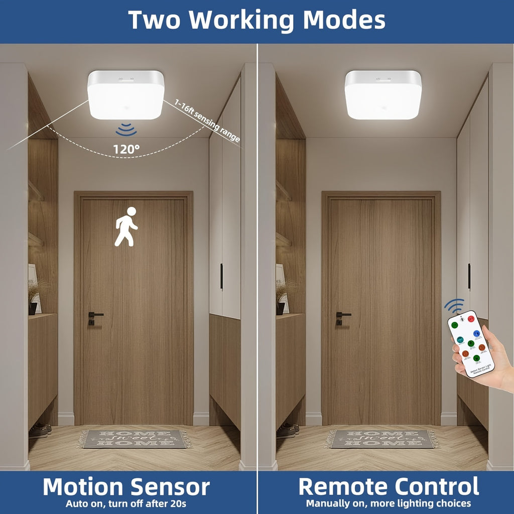 Rechargeable Motion Sensor Ceiling Light with Remote – 5 Brightness Levels 4 Color Temperatures Dimmable Wireless LED Light for Closet Shower Pantry Hallway Porch Shed