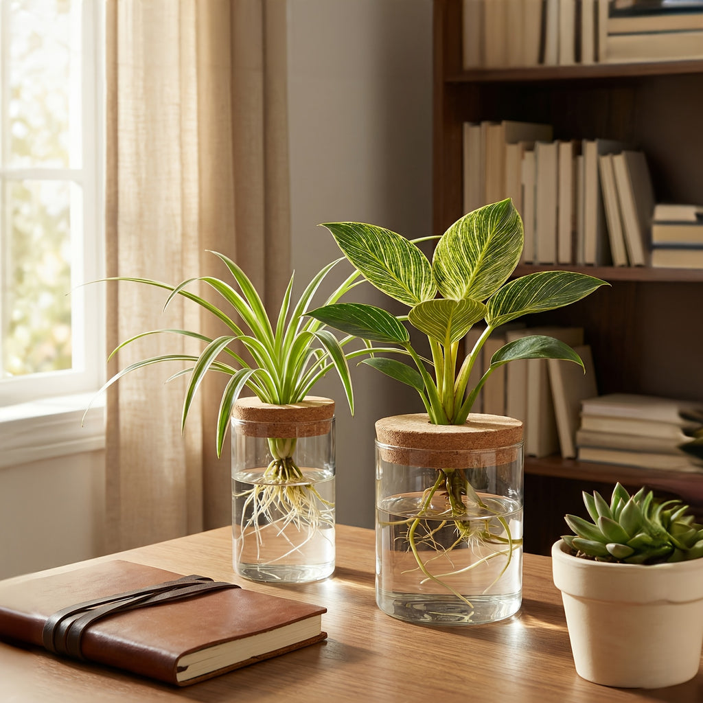 Glass Plant Propagation Station 4pcs Desktop Vase Set 2 Large 2 Small for Plant Cuttings Water Propagation Living Room Bedroom Home Decor