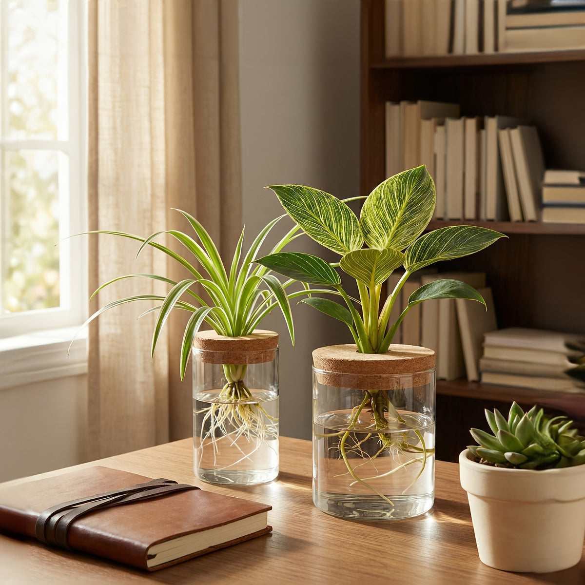 Glass Plant Propagation Station 4pcs Desktop Vase Set 2 Large 2 Small for Plant Cuttings Water Propagation Living Room Bedroom Home Decor