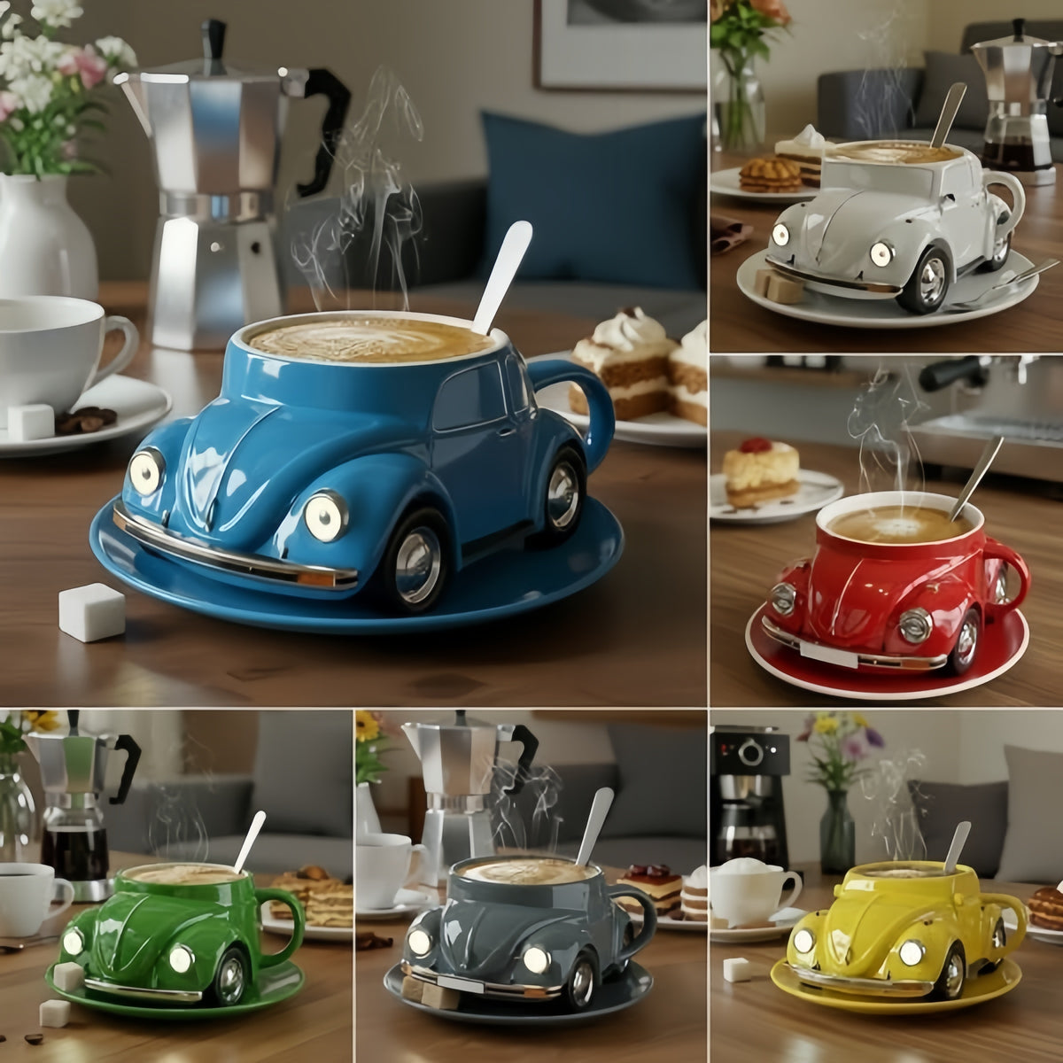 Vintage Car Shaped Resin Mug Ornament, Retro Classic Auto Coffee Cup Sculpture for Desktop, Office & Car Dashboard Decor, Unique Collectible Gift for Car Enthusiasts in 8 Colors