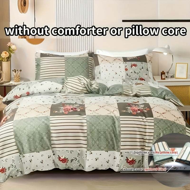 Green Floral Duvet Cover Set 3-Piece – Machine Washable Polyester with Zip Closure & 2 Pillowcases | Twin, Full, Queen, King