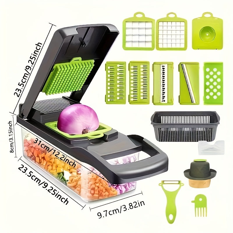 Vegetable Chopper with 8 Blades - Multifunctional Food Slicer Dicer Cutter, Onion Chopper Set with Container, 22pcs Kitchen Prep Tool