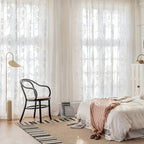 French Lace Curtains 2 Panels - Romantic European Retro Embroidery Floral Semi-Sheer Rod Pocket Drapes, 57" Wide Light Filtering Window Curtains for Living Room Bedroom Balcony, White Green Black