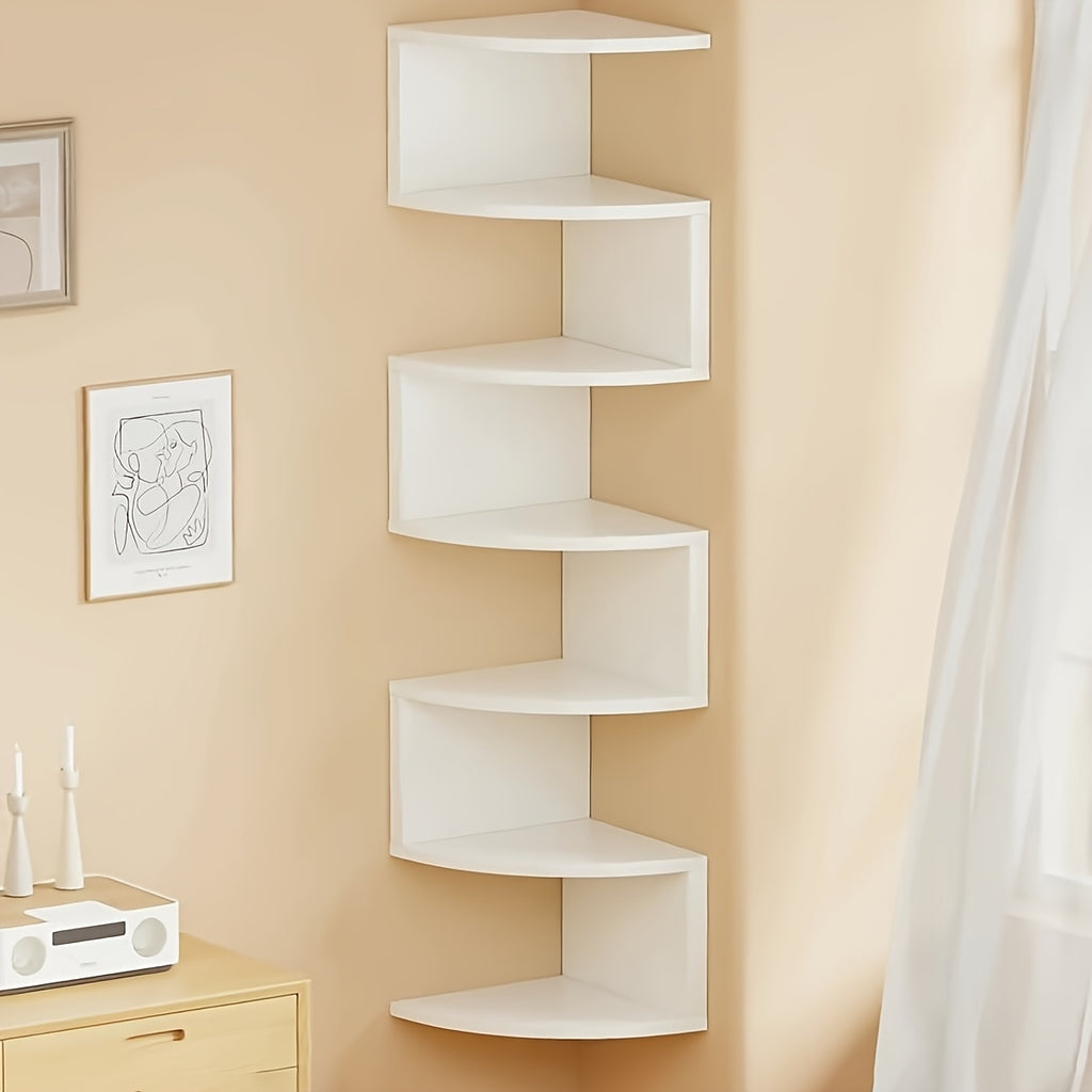 7-Layer Corner Storage Shelf Rack Freestanding Plastic Space Saving Organizer for Kitchen Bathroom Office Living Room Bedroom Black White Easy Assembly Apartment Home Corner Rack Stand
