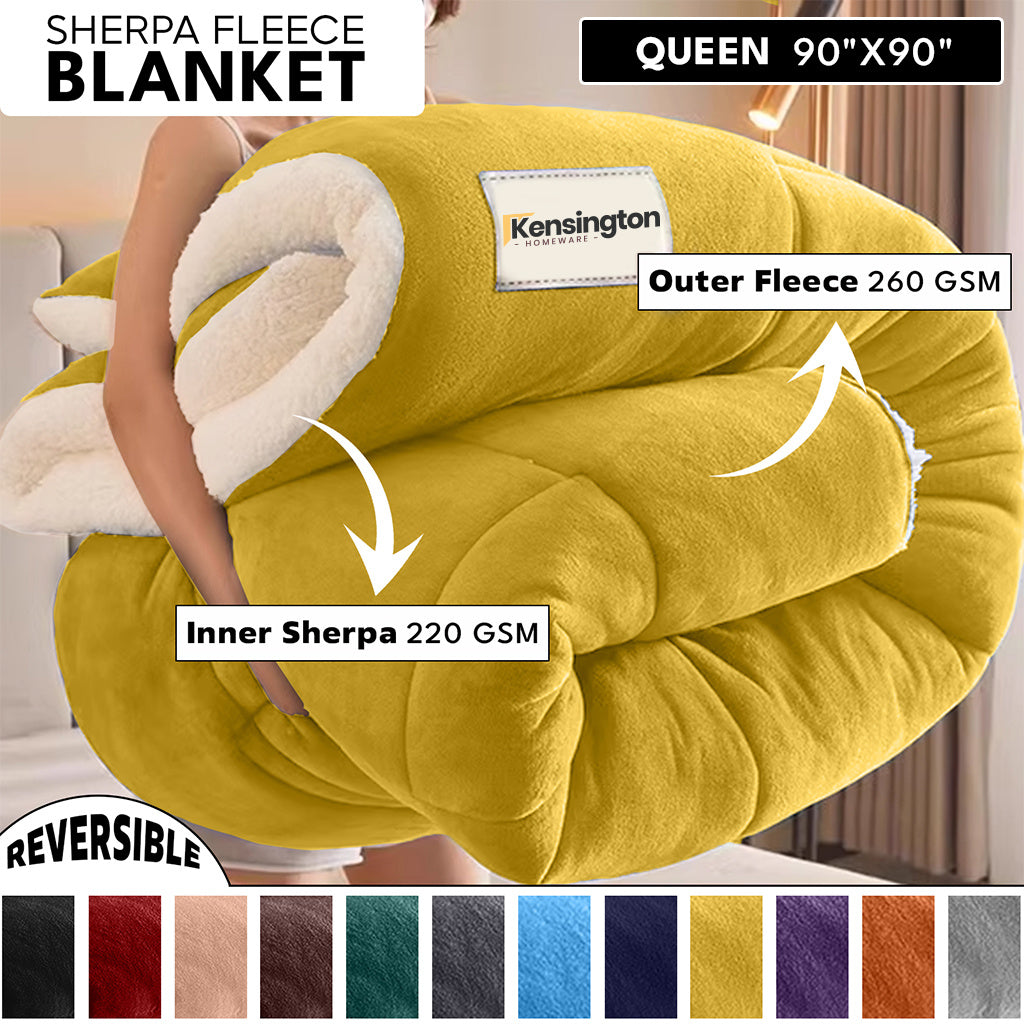 480GSM Heavy Sherpa Fleece Blanket Double-Sided Reversible Warm Throw for Couch Bed Office Travel All Season Comfort Sofa Decoration Holiday Gift