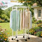 360° Rotating Clothes Rack with Wheels Heavy Duty Metal Hexagonal Garment Organizer for Bedroom Closet Laundry Room