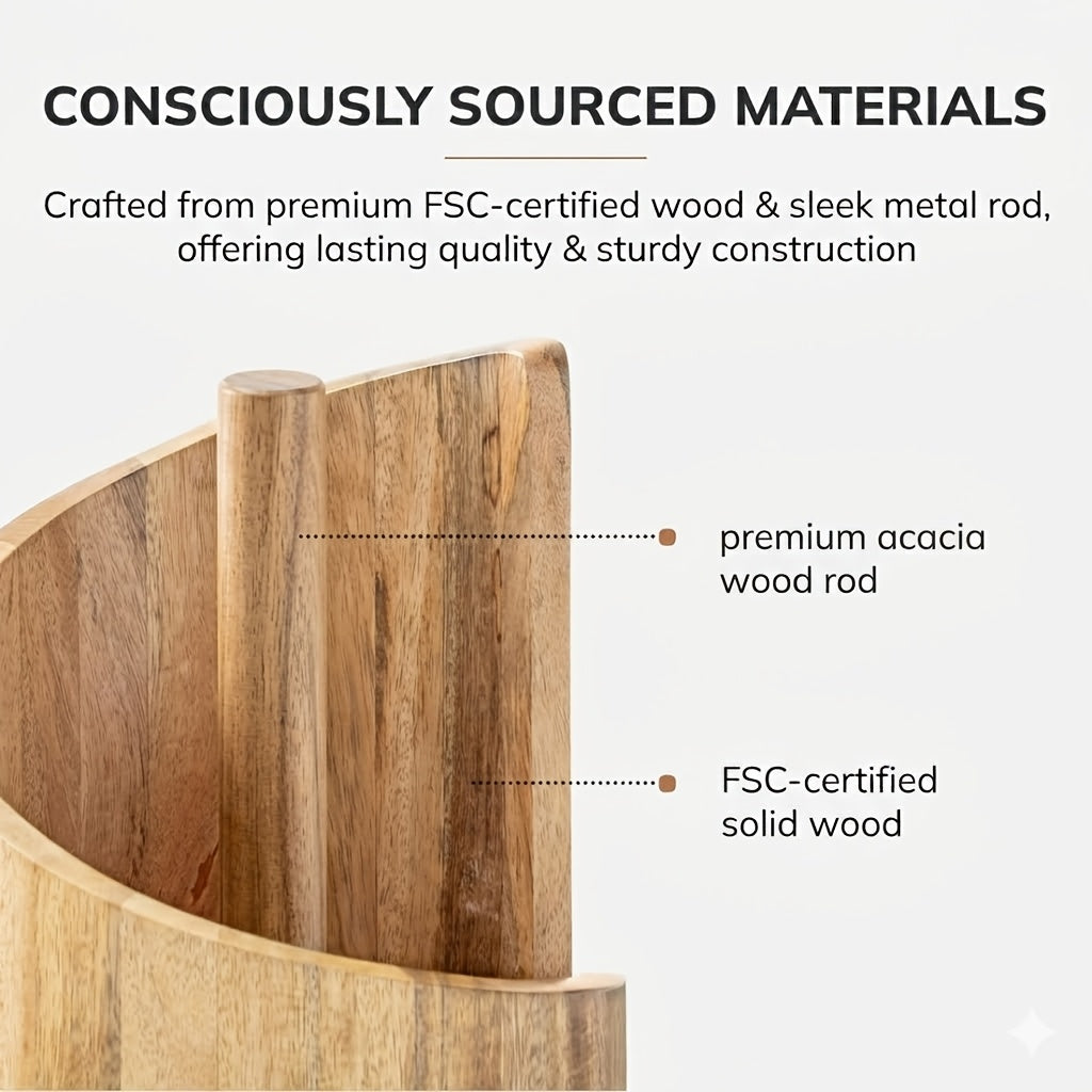 Paper Towel Holder Countertop - Mountain Design with Mango Wood Round Base & Iron Stand, No Tools Required, Kitchen Counter Organizer in Black, Gray, White, Blue & Natural