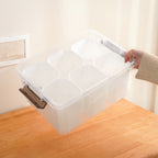 Clear Lid Desktop Storage Box with 6 Detachable Inserts – Stackable PP5 Plastic Organizer Bin for Office Desk, Dresser, Stationery, Jewelry, Cosmetics & Craft Supplies