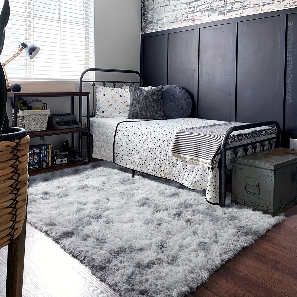 Fluffy Shag Area Rug for Living Room Bedroom - Super Soft Plush Faux Fur Carpet, Thick Shaggy Indoor Rug, Gray & Tie-Dye, 4 Sizes