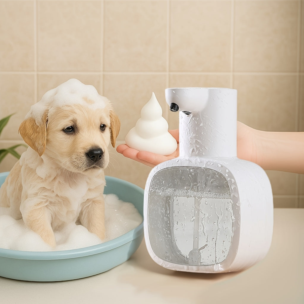 Automatic Foam Soap Dispenser Touchless USB Rechargeable - Wall-Mountable Hands-Free Soap Pump with Adjustable Foam Output for Bathroom, Kitchen & Pet Bathing, Works with Liquid Soap, Body Wash & Dish Detergent - White & Black