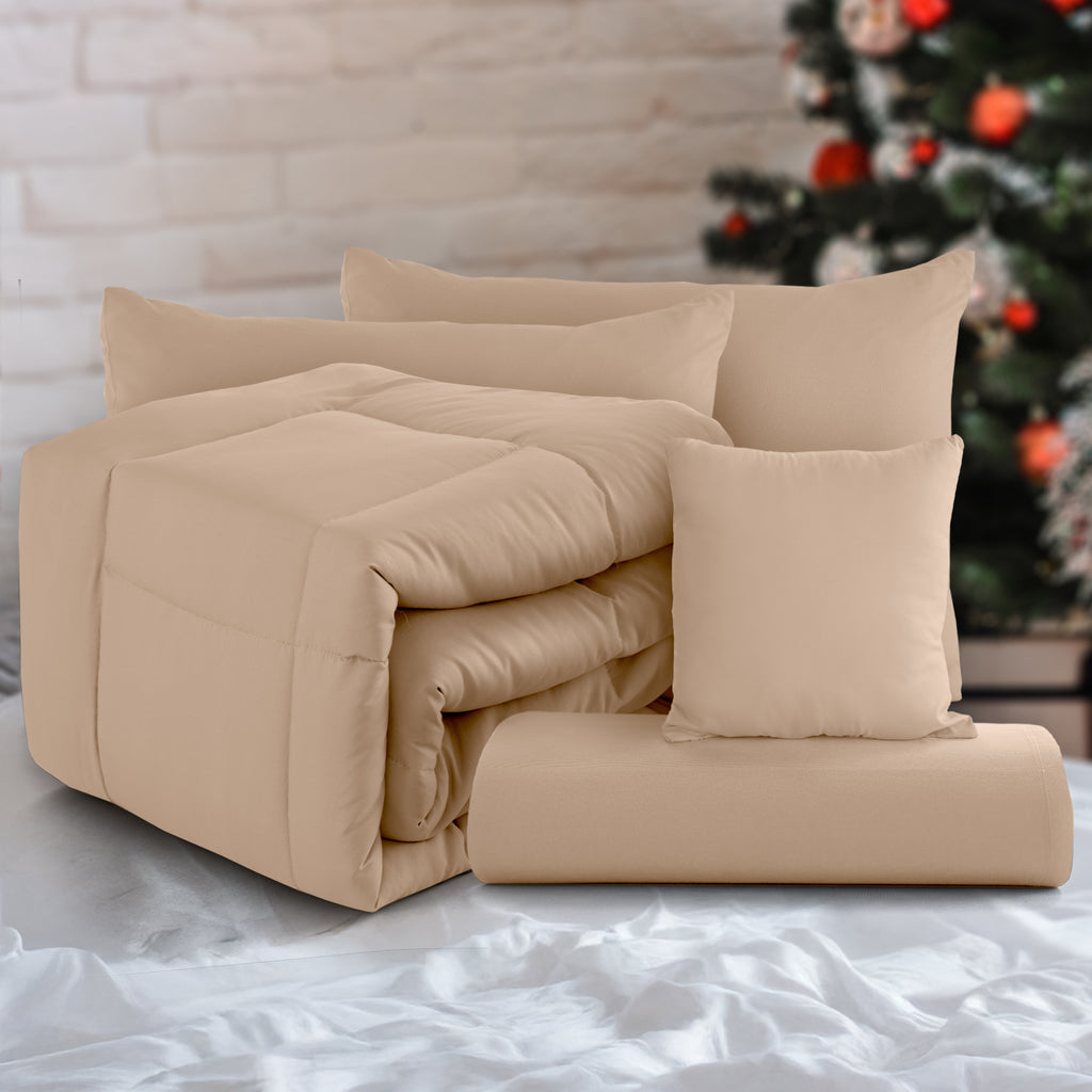 5-Piece Comforter Set – Reversible Quilted Down Alternative Bedding Set with Pillow Shams, Bed Skirt & Cushion | All Season | Twin, Queen, King
