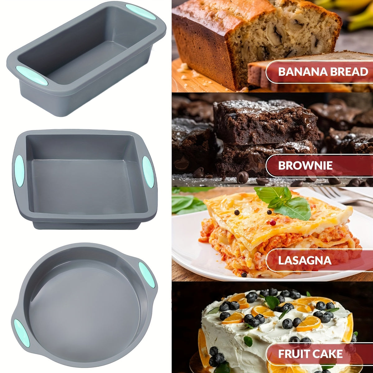 Silicone Bakeware Set 46 & 51 Piece Non-Stick Oven Baking Pans with Muffin Pan Cake Mold Donut Loaf Pan Baking Cups & Measuring Cups Spoons