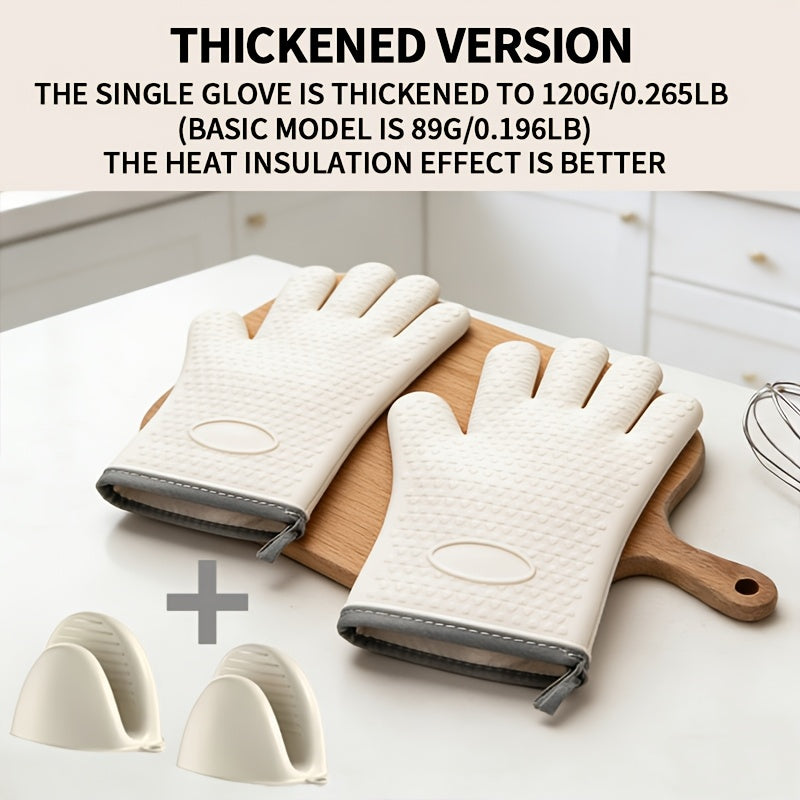 Thickened Oven Mitts Heat Resistant Gloves for Kitchen Baking Grilling BBQ - Waterproof Breathable Microwave Oven Gloves with Non-Slip Grip for Cooking