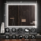 LED Bathroom Mirror with Lights Anti-Fog Dimmable 3 Color Temperatures, Touch Sensor & Wall Switch, Memory Function Tempered Glass Vanity Mirror – Wall Mounted Horizontal or Vertical, 5 Sizes