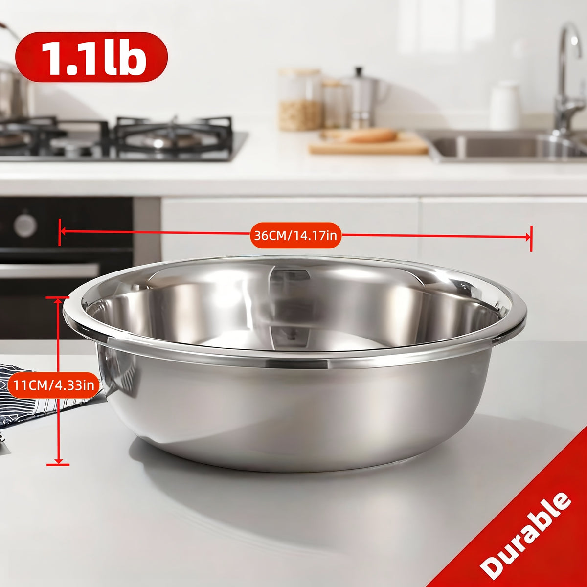 Extra Large Stainless Steel Mixing Bowl – Heavy-Duty Deep Prep Basin for Cooking, Baking, Salad & Dough | 36cm / 40cm | Rustproof, Dishwasher Safe Kitchen Essential