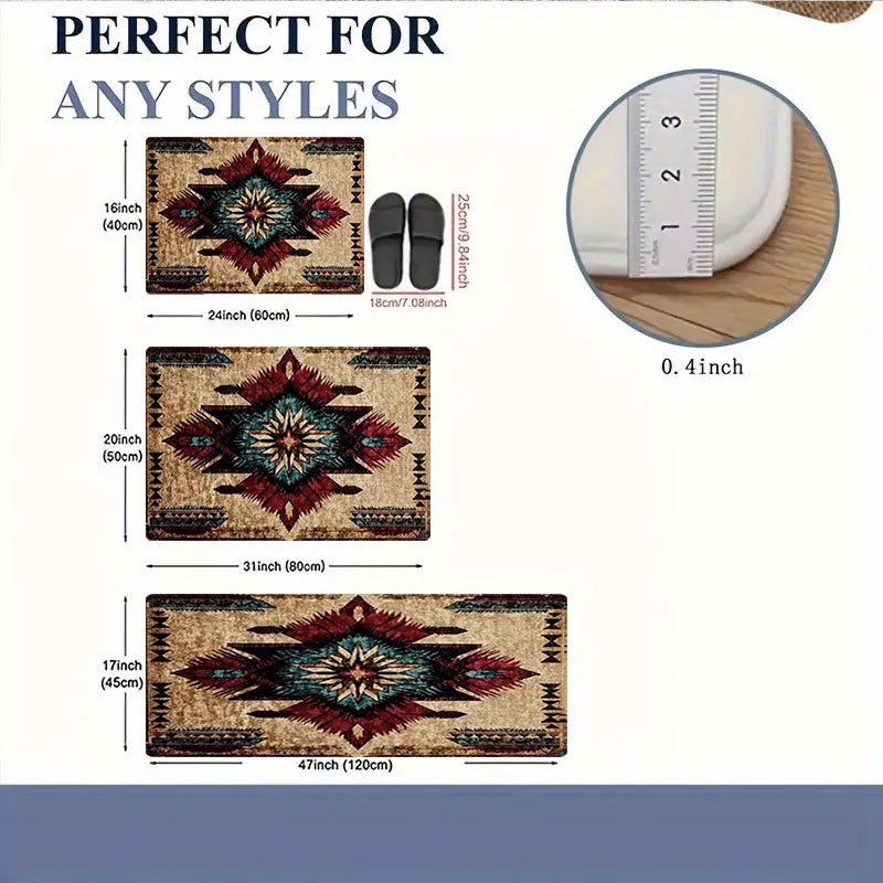 Southwestern Geometric Mat Non-Slip Indoor Floor Rug - Tribal Boho Area Mat for Bedroom Living Room Entryway Hallway, 3 Sizes Easy Clean Holiday Home Decor Accent Rug