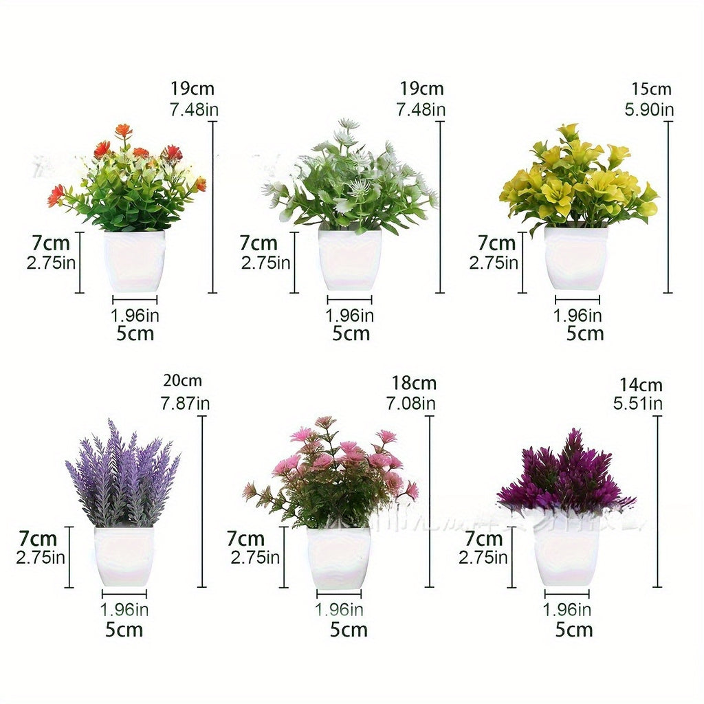 Artificial Potted Plants Set of 6 Faux Simulation Succulents & Greenery – Small Desktop Fake Plant Decor for Home Office Shelf Tabletop