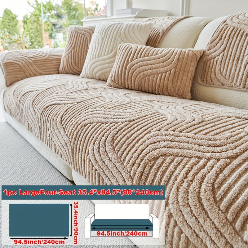 Plush Non-Slip Sofa Cover – Modern Luxurious Pet-Friendly Stretch Couch Protector for Living Room, Bedroom & Office, Soft Polyester Fabric, Breathable & Stylish, Machine Washable, No Print, 4 Sizes