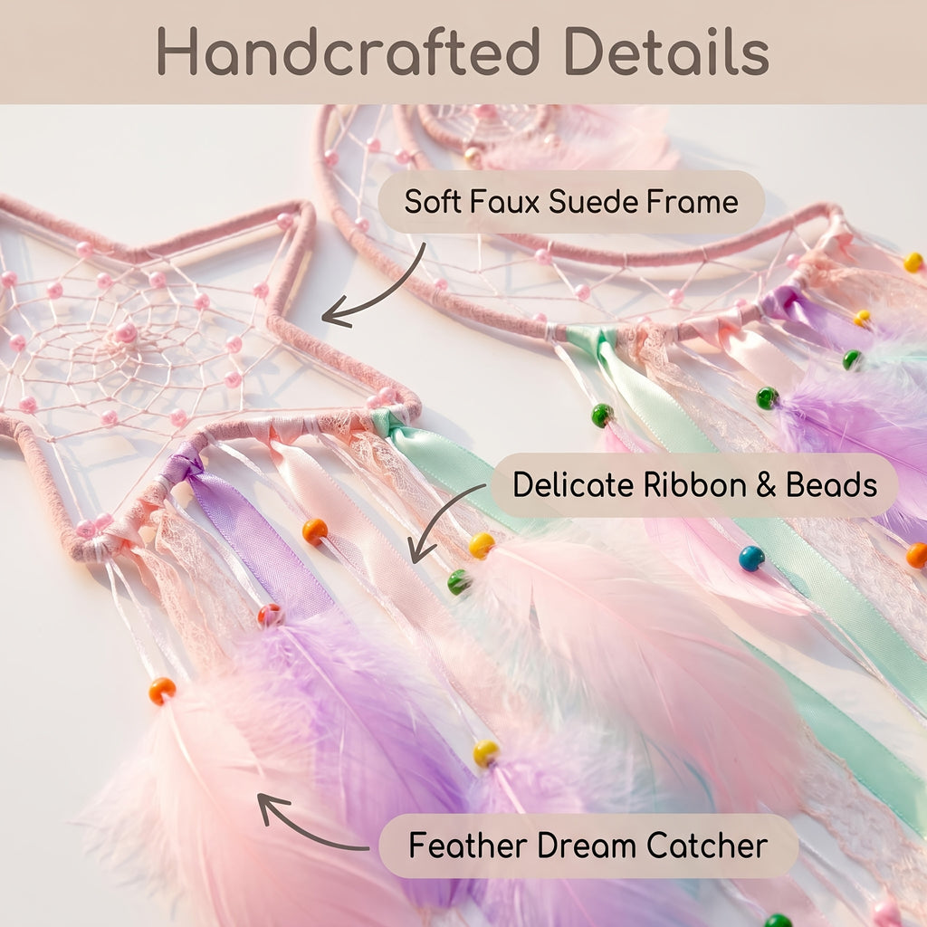 Dream Catcher Wall Decor Set of 3 – Star Moon Sun Boho Room Decor for Teen Girls & Kids Bedroom