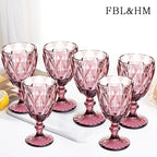 Vintage Amber Stemmed Wine Glasses Set of 6 – 11.5oz Floral Etched Colored Glass Goblets for Wine, Water & Cocktails – Wedding, Party & Bar Glassware