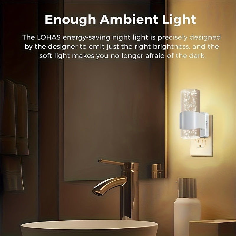 Night Lights Plug-In 2 Pack, Dimmable 3000K Warm LED, Auto Light Sensor, Modern Wall Night Light for Hallway, Bedroom & Living Room