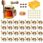 Mini Hexagon Honey Jar Favor Set – 1.5oz Glass Jars with Golden Lid, Bee Charm, Honey Dipper & Gift Tags | 20-60 Pcs | Wedding, Baby Shower & Party Favors