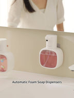 Automatic Foam Soap Dispenser Touchless USB Rechargeable - Wall-Mountable Hands-Free Soap Pump with Adjustable Foam Output for Bathroom, Kitchen & Pet Bathing, Works with Liquid Soap, Body Wash & Dish Detergent - White & Black